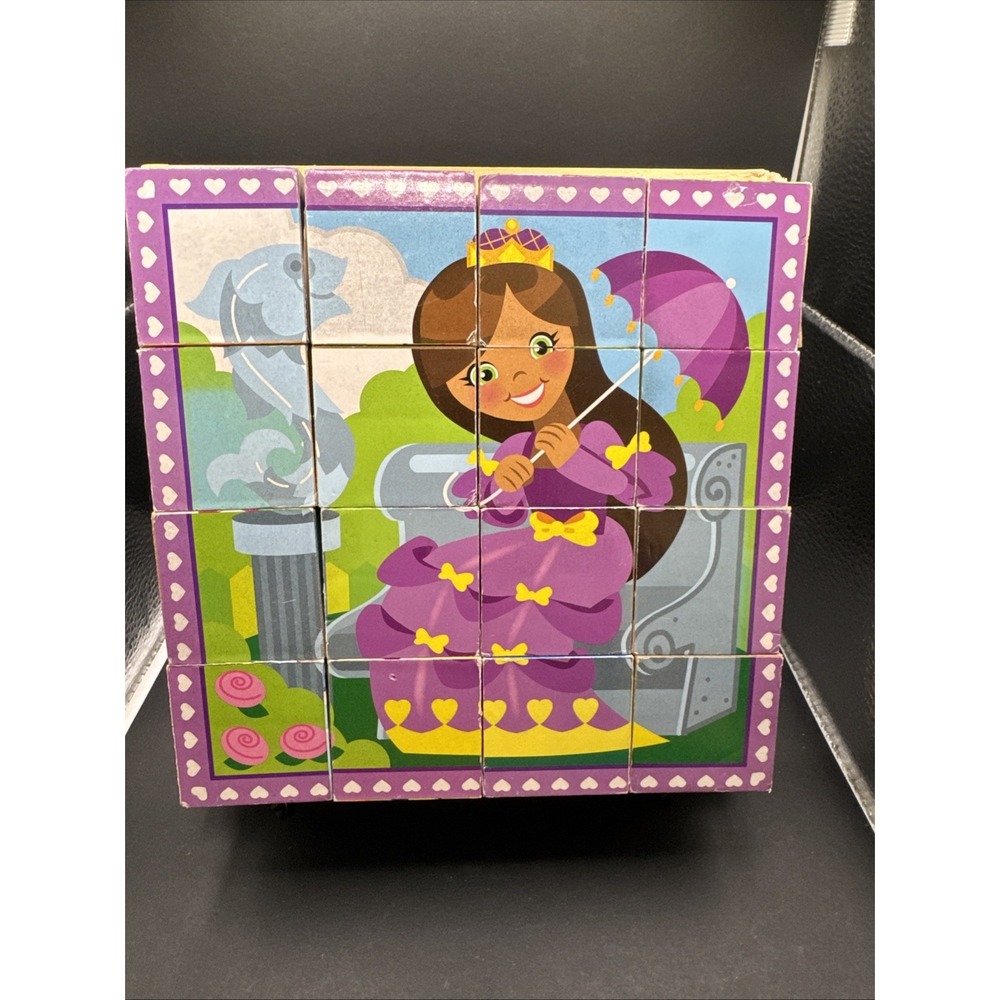 Melissa & Doug Princess/Faries Cube Puzzle 16 Pieces Wood Blocks, 6 Puzzles